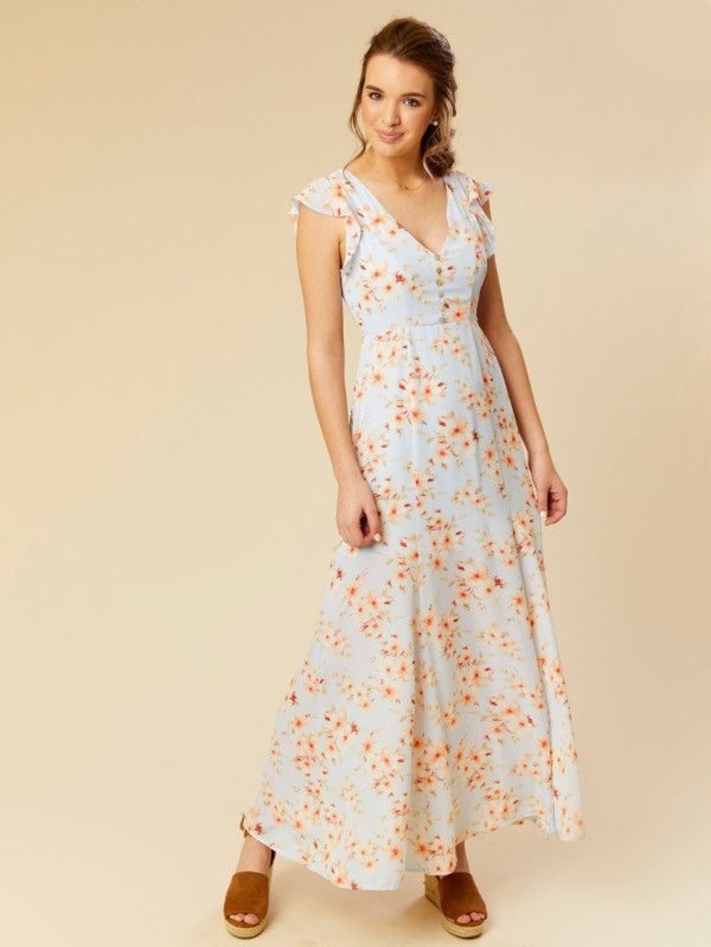 Altar’d state Sleeveless Light Blue Floral Maxi Dress Sz M